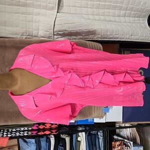 Plus size bright pink sheer top